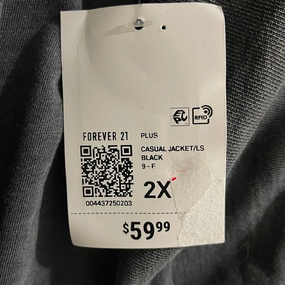 NWT Forever 21 Plus Size Mineral Wash Jacket 2X-Dark Grey/Black Mineral wash - Picture 6 of 7